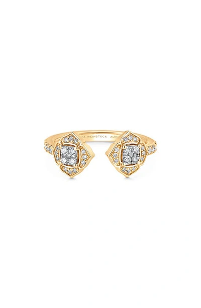 Shop Sara Weinstock Leela 2-cluster Diamond Open Ring In Yellow Gold