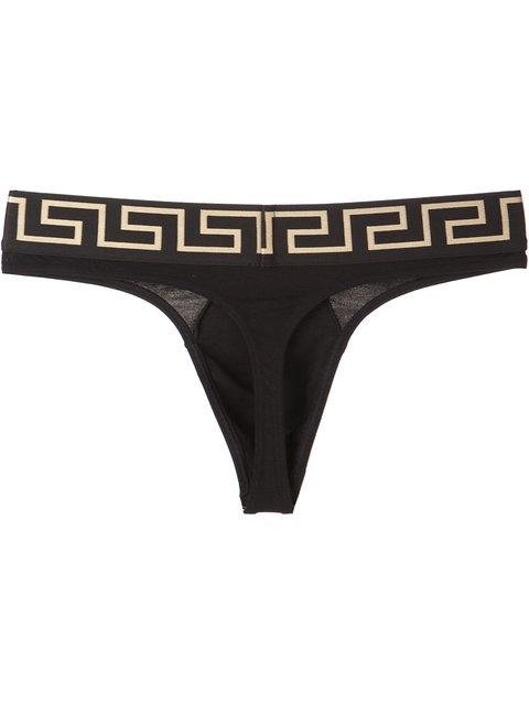 Versace Greca Key Printed Band Thong In A80g Black | ModeSens