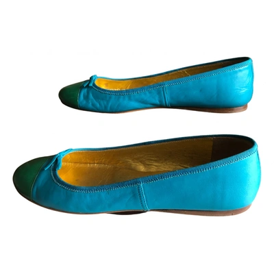 Pre-owned Prada Leather Ballet Flats In Blue