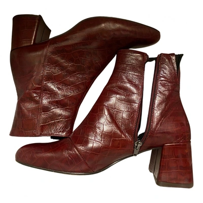 Pre-owned Office London Leather Ankle Boots In Burgundy