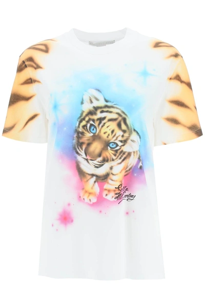 Shop Stella Mccartney Tiger Print T-shirt In Pure White (white)