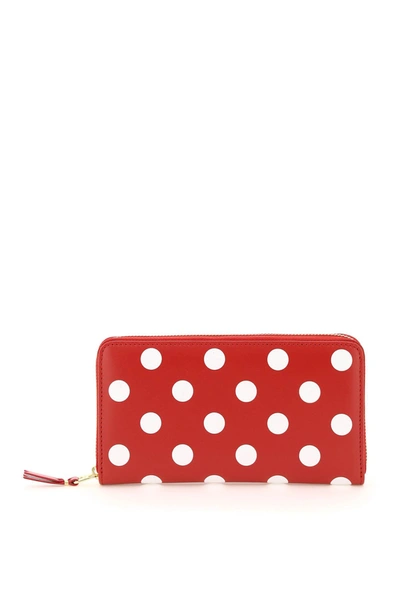 Shop Comme Des Garçons Polka-dot Print Zip-around Wallet In Red (red)