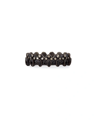 Shop Armenta New World Blackened Scalloped Ring With Diamonds & Black Sapphires In Silver