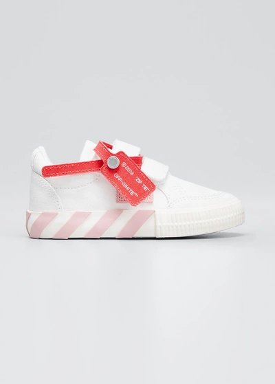 Shop Off-white Girl's Arrow Canvas Grip-strap Low-top Sneakers, Toddler/kids In White Pink