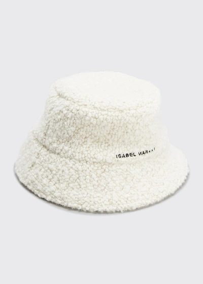 Shop Isabel Marant Denji Boucle Wool Logo Bucket Hat In 23ec Ecru