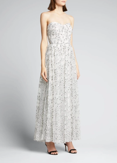 Shop Monique Lhuillier Ruched Floral-lace Tea-length Dress In Silk Whitenoir