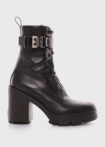Shop Givenchy Terra Leather Heeled Combat Boots In Black