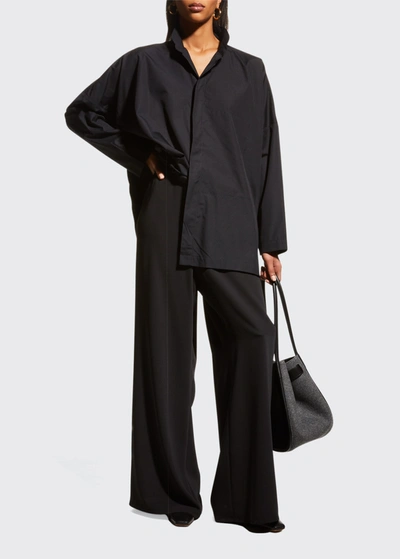 Shop Eskandar Wide Double Stand Collar Shirt - Long In Black