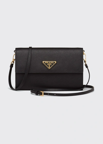 Shop Prada Saffiano Leather Wallet With Shoulder Strap In F0236 Cipria
