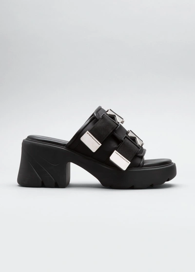 Shop Bottega Veneta Flash Leather Dual-buckle Mule Sandals In Black