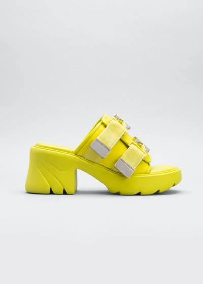 Shop Bottega Veneta Flash Leather Dual-buckle Mule Sandals In Kiwi