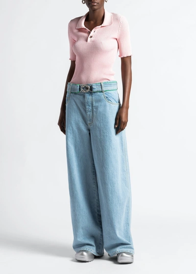 Shop Bottega Veneta Light Bleached Wide-leg Denim Trousers In Periwinkle