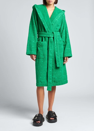 Shop Bottega Veneta Woven Terry-cloth Hooded Bathrobe In Grass