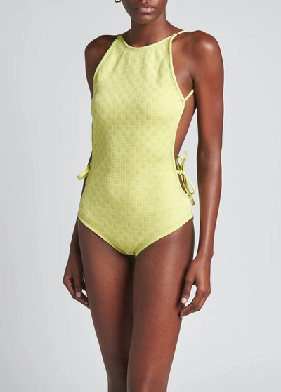 Shop Bottega Veneta Mini Intertwined Open-back Swimsuit In Moss