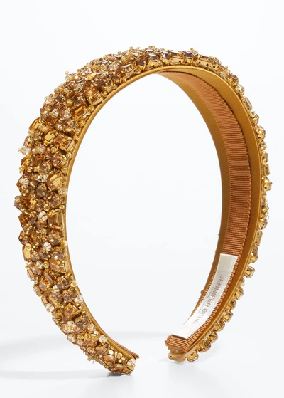 Shop Jennifer Behr Elora Metallic Crystal Headband In Golden