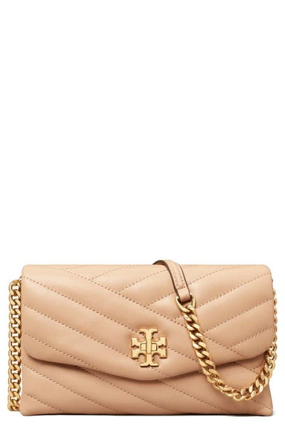 Shop Tory Burch Kira Chevron Quilted Leather Wallet On A Chain In Devon Sand