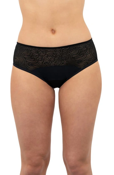 Shop Saalt Period & Leakproof Light Absorbency Lace Hipster Panties In Volcanic Black