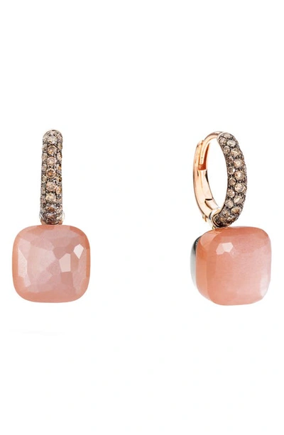 Shop Pomellato Orange Moonstone & Brown Diamond Drop Earrings