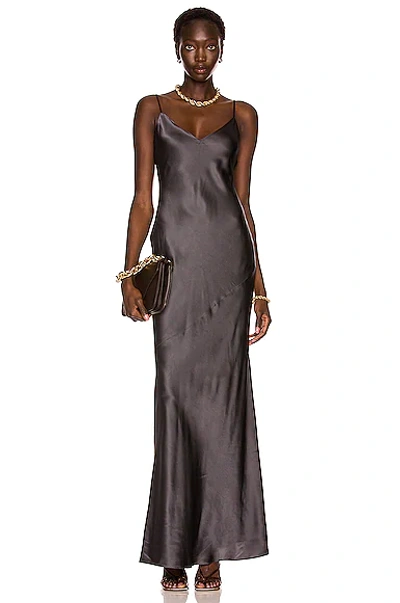 Shop L Agence Serita Maxi V-neck Bias Dress In Dark Graphite