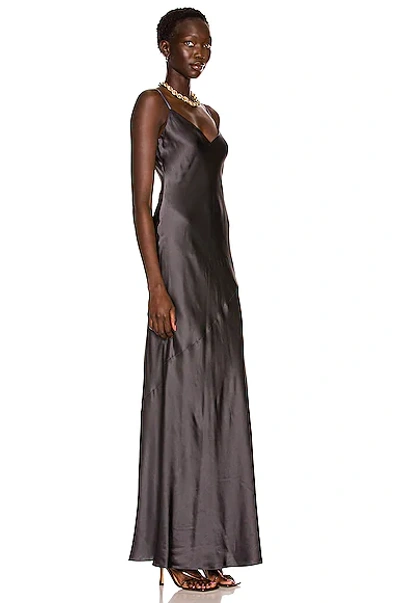 Shop L Agence Serita Maxi V-neck Bias Dress In Dark Graphite
