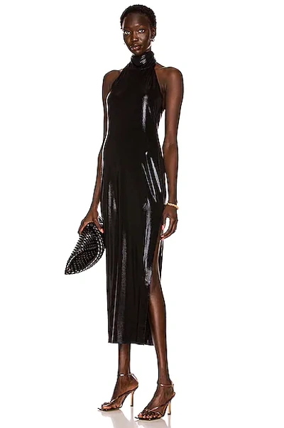 Shop Norma Kamali Halter Turtleneck Side Slip Gown In Black