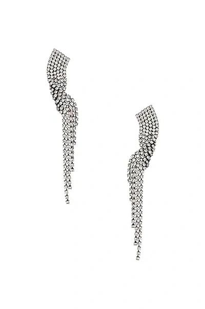 Shop Saint Laurent Waterfall Earrings In Argent Oxyde & Crystal