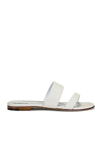 Manolo Blahnik Dual-band Embossed Flat Sandals In Blanc De Blanc
