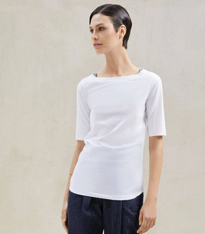 Shop Brunello Cucinelli Longline Boat-neck T-shirt In White
