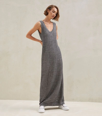 Shop Brunello Cucinelli Knit Maxi Dress In Grey