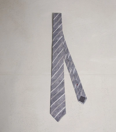 Shop Brunello Cucinelli Linen Striped Tie In Blue