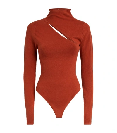 Shop Good American High-neck Split-detail Bodysuit In Brown