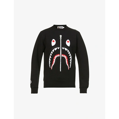 Shop A Bathing Ape Shark Graphic-print Cotton-jersey Sweatshirt In Black