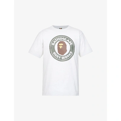 Shop A Bathing Ape Busy Works Logo-print Cotton-jersey T-shirt In White Black