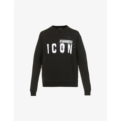 Shop Dsquared2 Icon Spray Logo-print Cotton-jersey Sweatshirt In Black