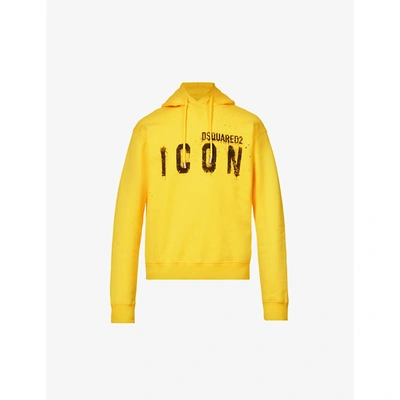 Shop Dsquared2 Icon Spray Logo-print Cotton-jersey Hoody In Yellow
