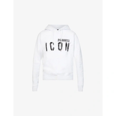 Shop Dsquared2 Icon Spray Logo-print Cotton-jersey Hoody In White