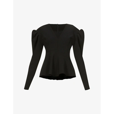 Shop Brøgger Womens Black Linn Puff-sleeved Stretch-crepe Top S