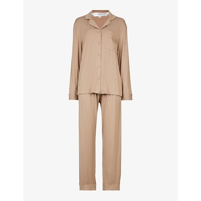 Shop The Nap Co Women's Cappucino Piped Stretch-jersey Pyjama Set