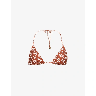 Shop Tory Burch Printed Triangle Bikini Top In Rust Little Leaves