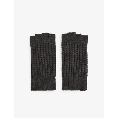 Shop Allsaints Mens Charcoal Nevada Ribbed-trim Knitted Fingerless Gloves 1 Size