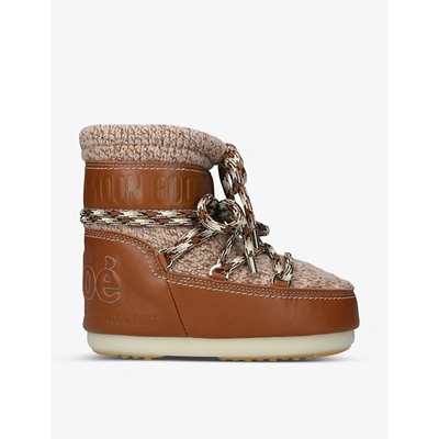 Shop Chloé X Moon Boot Lace-up Leather And Wool Boots In Tan