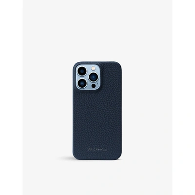 Shop Mintapple Dark Blue Grained Leather Iphone 13 Pro Case