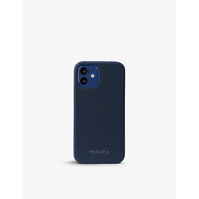 Shop Mintapple Dark Blue Logo-print Grained-leather Iphone 12 Case