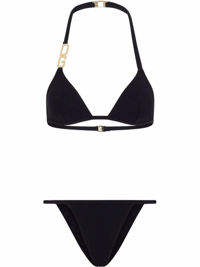 Shop Dolce & Gabbana Bikini Triangolo Con Logo Dg In Black