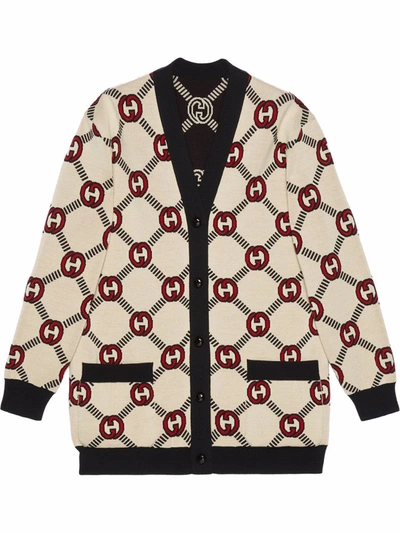 Shop Gucci Cardigan Reversibile In Lana Gg In Beige