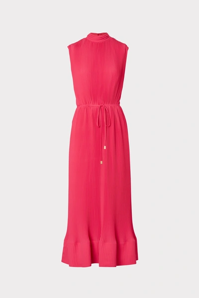 Shop Milly Melina Solid Pleated Dress In  Pink