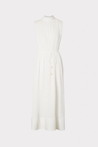 Shop Milly Melina Solid Pleated Dress In White