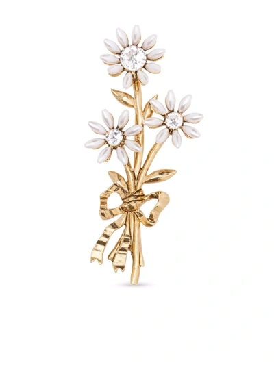 Shop Oscar De La Renta Three-flower Brooch In Gold