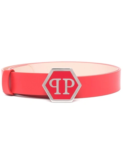 Shop Philipp Plein Hexagon Leather Belt In Rot