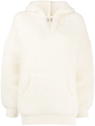 Shop B+ab Fleece-texture Hooded Pullover Jumper In Weiss